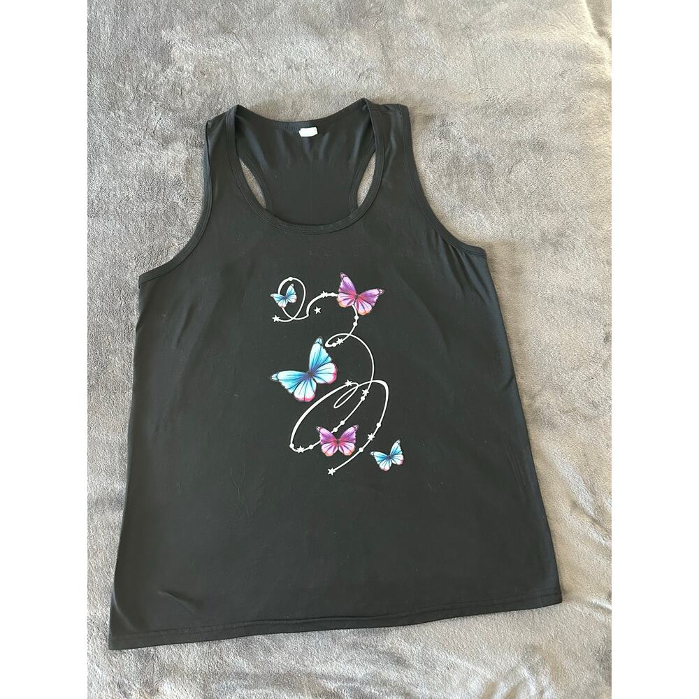 Tropical Floral Pattern Women's Tank Top/black Size XXL - Picture 2 of 7
